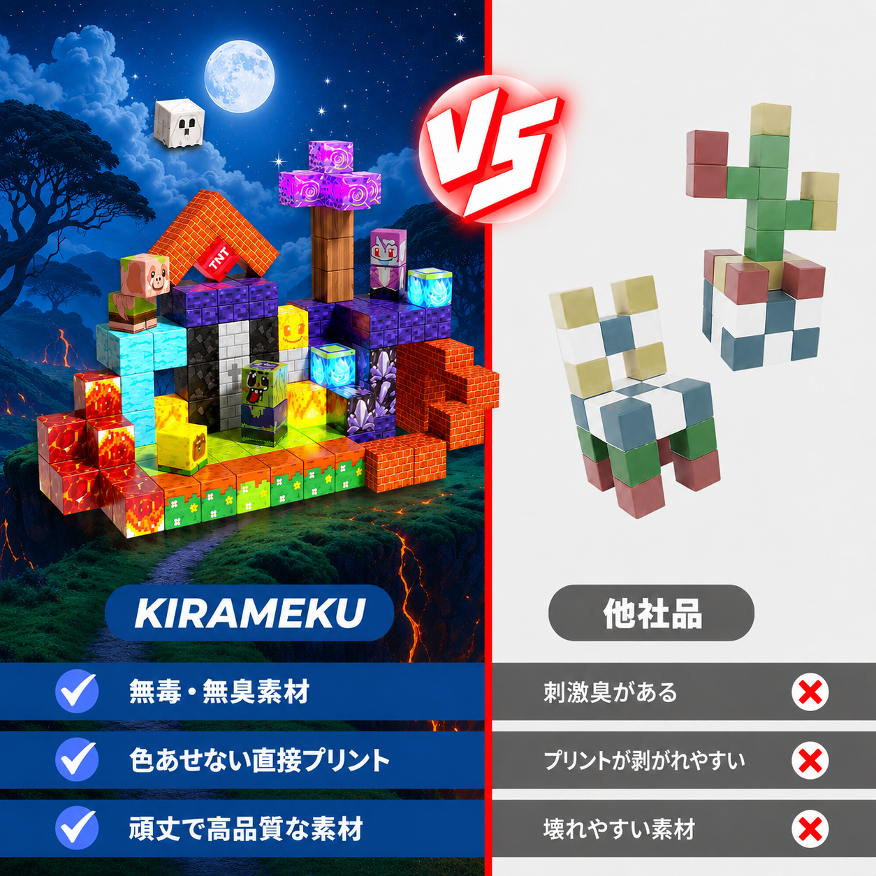 KIRAMEKU™【光の王国】光る！｜ カチッと簡単。遊びながら“考える力”が育つ知育磁石ブロック 200ピース